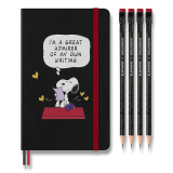 Súprava Moleskine Peanuts s grafitovými ceruzkami - L | Linajkový | Čierny