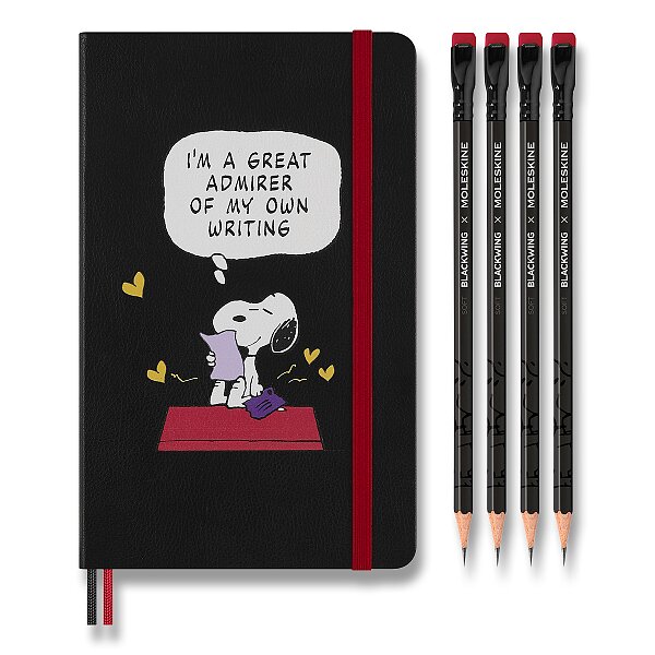 Súprava Moleskine Peanuts s grafitovými ceruzkami - L | Linajkový | Čierny